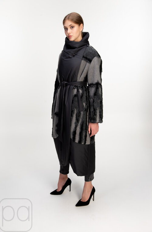 Длинное пальто комбинированное CHIAGO цвет черный купить Кропивницкий 3