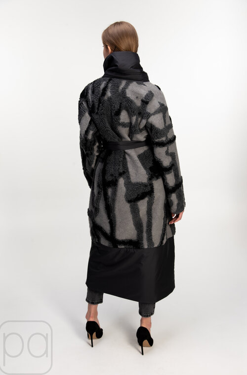 Длинное пальто комбинированное CHIAGO цвет черный купить Кропивницкий 6