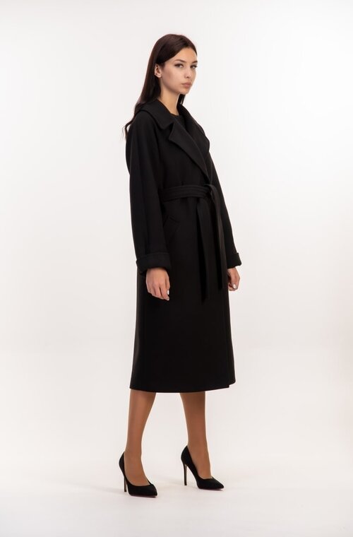 Пальто классическое с поясом на запах VLADLEN цвет черный купить Винница 2
