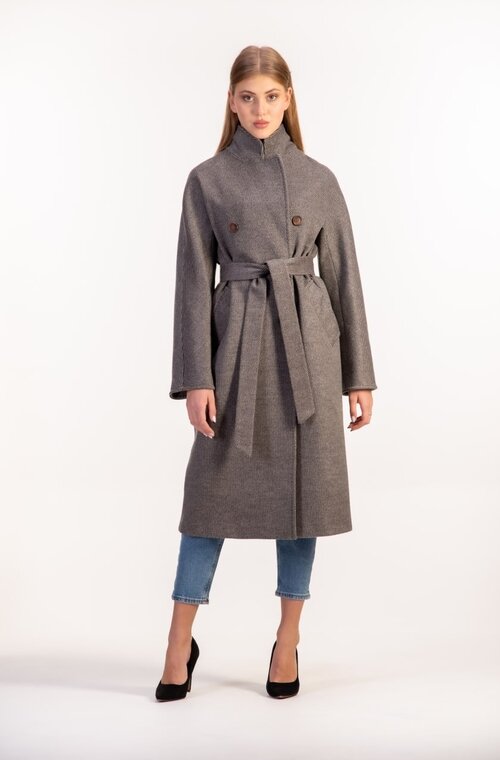Пальто классическое с поясом LORETTA цвет серый светлый купить Киев 2