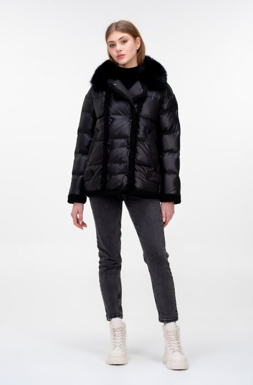Коротка зимова куртка з хутром PANGMILLION колір чорний купити Полтава 