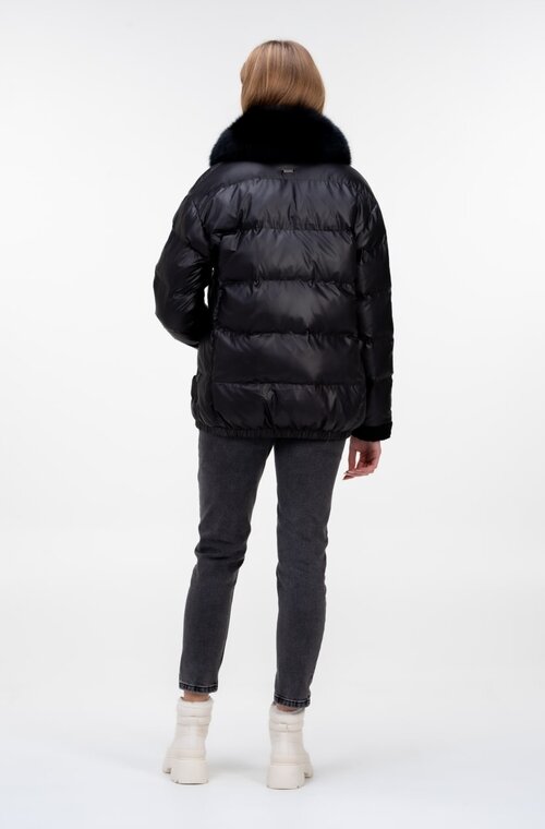 Коротка зимова куртка з хутром PANGMILLION колір чорний купити Полтава 4