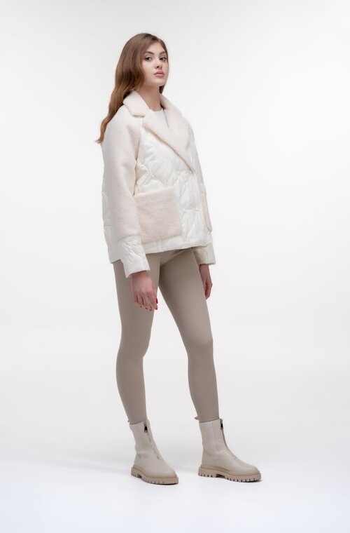 Комбинированная весенняя куртка VIVILONA цвет молочный купить Одесса 4