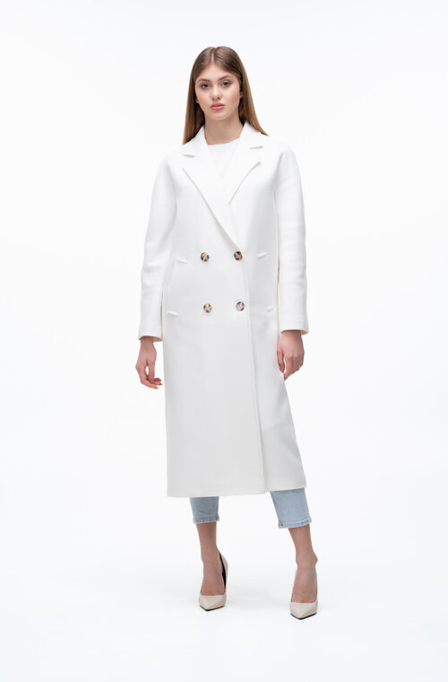 Стильне двобортне довге пальто ELVI колір білий купити Херсон 1