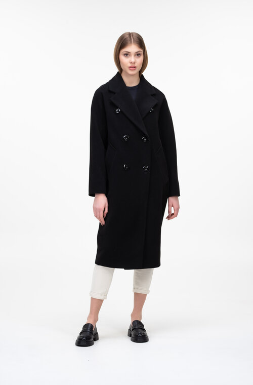 Двуботное пальто демисезонное NINA VLADI цвет черный купить Киев 
