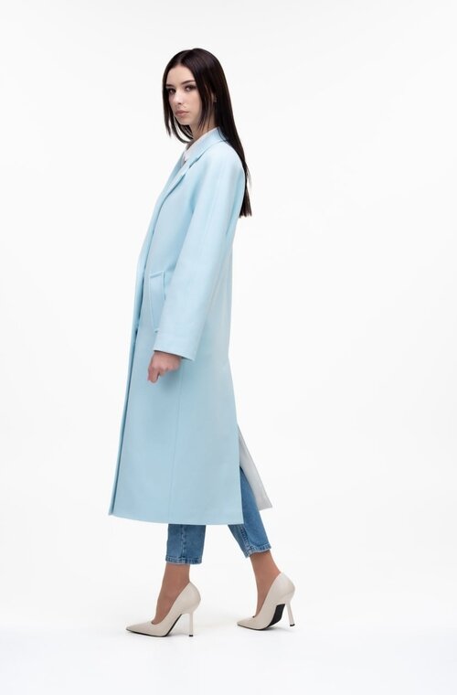 Пальто двухбортное длинное ELVI цвет голубой купить Бар 7