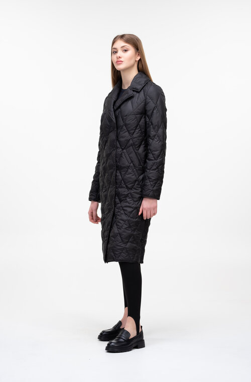 Стеганое пальто с поясом классическое TIARA цвет черный купить Хуст 1
