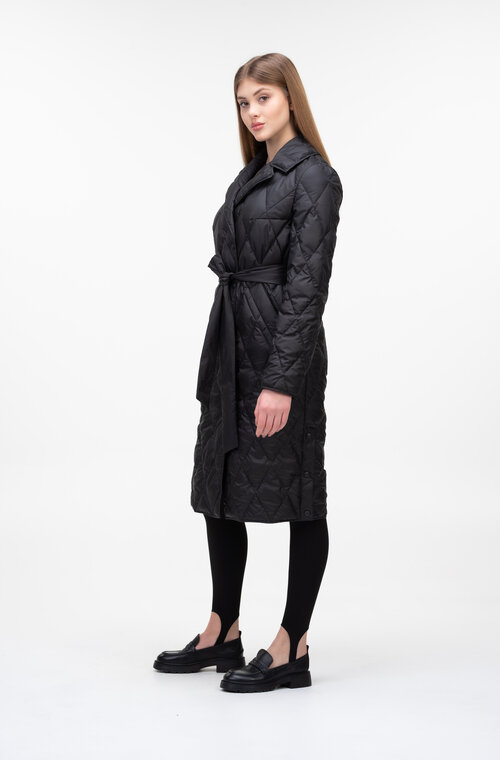 Стеганое пальто с поясом классическое TIARA цвет черный купить Хуст 4