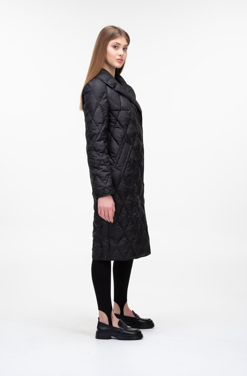 Стеганое пальто с поясом классическое TIARA цвет черный купить Хуст 2