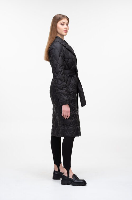 Стьобане пальто з поясом класичне TIARA колір чорний купити Хуст 6