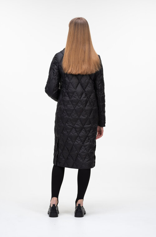Стьобане пальто з поясом класичне TIARA колір чорний купити Хуст 3