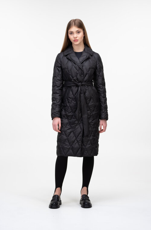 Стьобане пальто з поясом класичне TIARA колір чорний купити Хуст 5