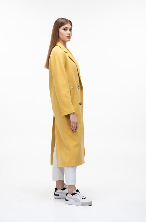 Довге пальто з поясом демісезон ELVI колір жовтий купити Вінниця 2