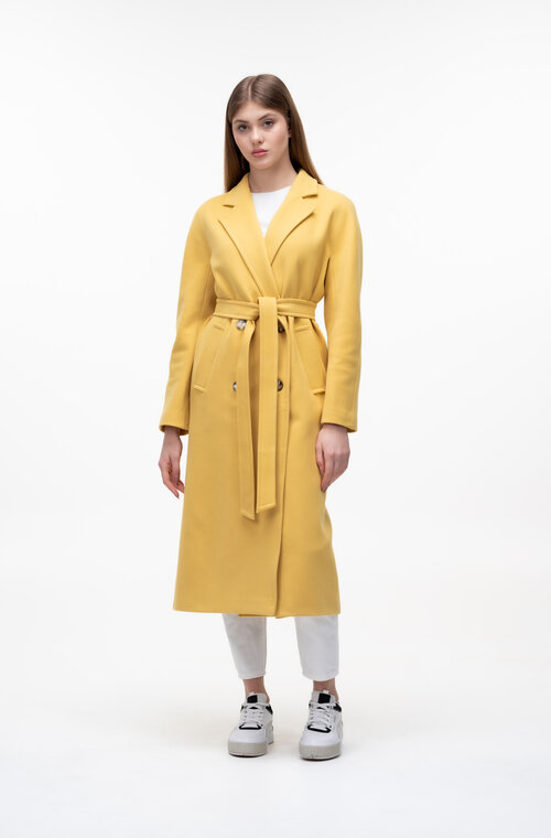 Довге пальто з поясом демісезон ELVI колір жовтий купити Вінниця 4