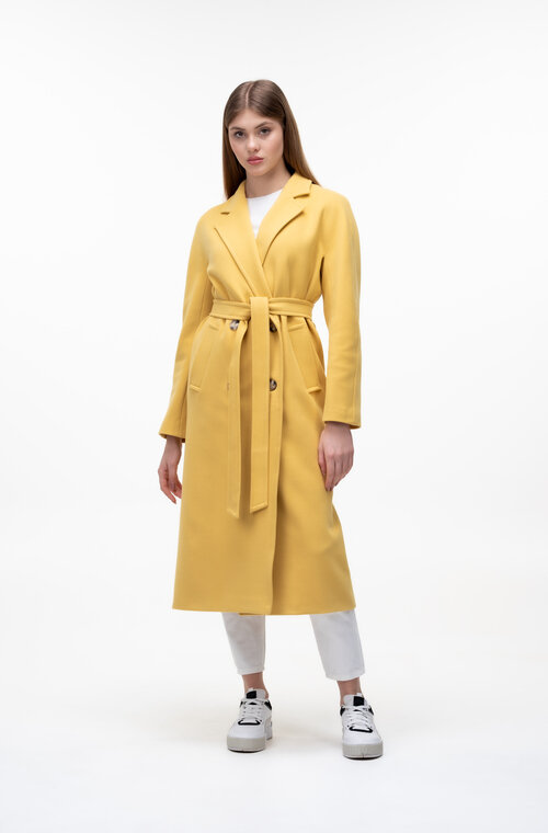 Довге пальто з поясом демісезон ELVI колір жовтий купити Вінниця 5