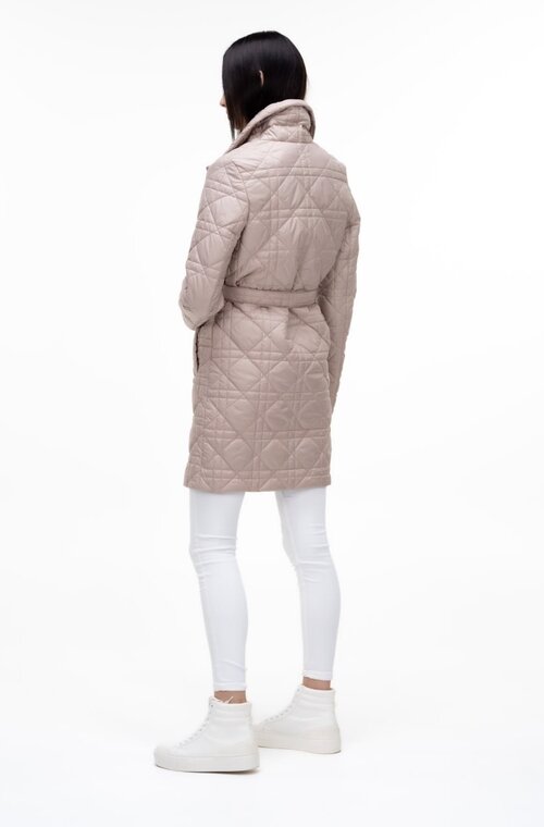 Стеганное женское пальто с поясом EMIS цвет бежевый купить Умань 2
