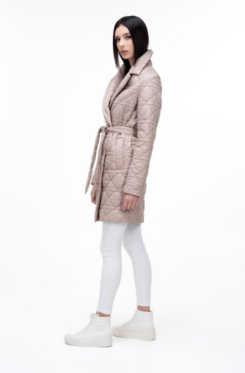 Стеганное женское пальто с поясом EMIS цвет бежевый купить Умань 3