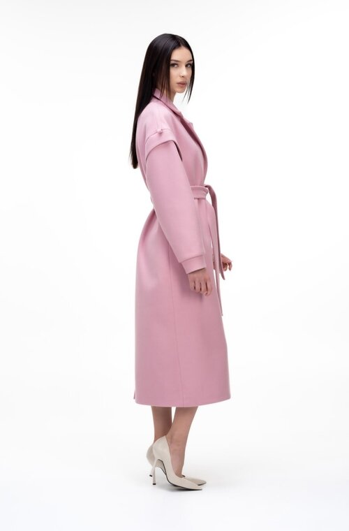 Длинное шерстяное пальто ELVI цвет розовый купить Днепр 1