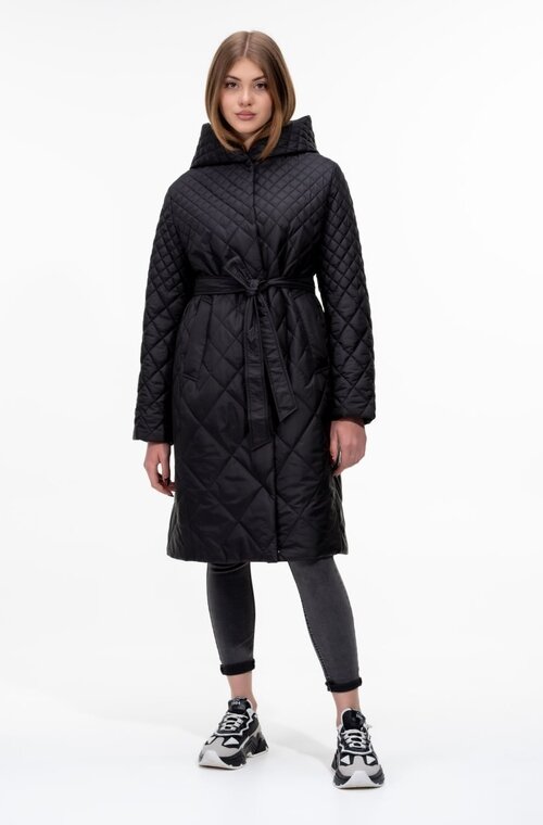 Довга куртка з каптуром та поясом SNOW-OWL колір чорний купити Вінниця 