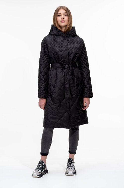 Длинная куртка с капюшоном и поясом SNOW-OWL цвет черный купить Винница 1