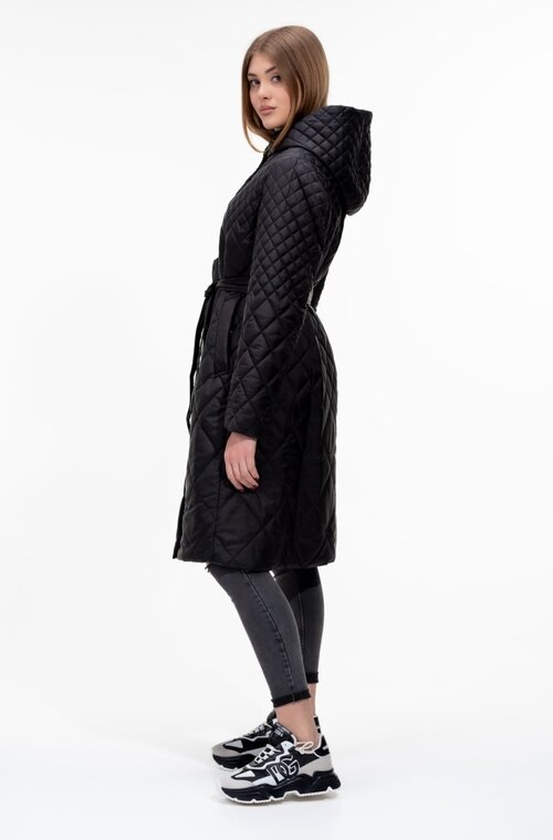 Довга куртка з каптуром та поясом SNOW-OWL колір чорний купити Вінниця 2