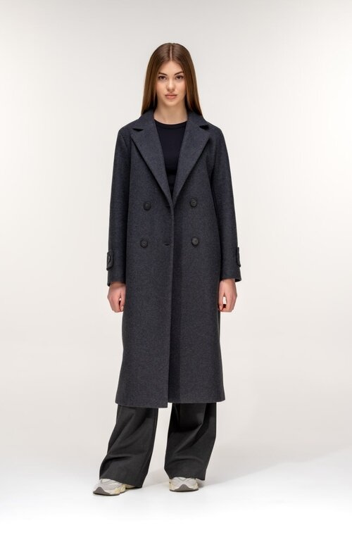 Длинное двухбортное пальто ELVI серый темный купить Умань 2
