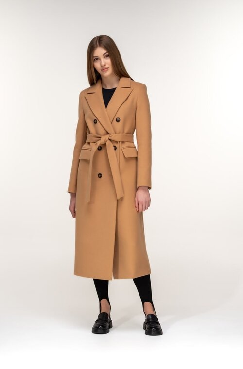 Классическое приталенное пальто с поясом ELVI цвет песок купить Николаев 4