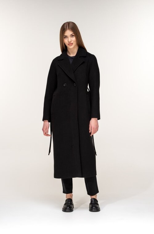 Пальто черное длинное с поясом NINA VLADI купить Тернополь 