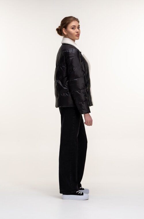Короткая куртка с эко мехом VIVILONA цвет черный купить Одесса 3