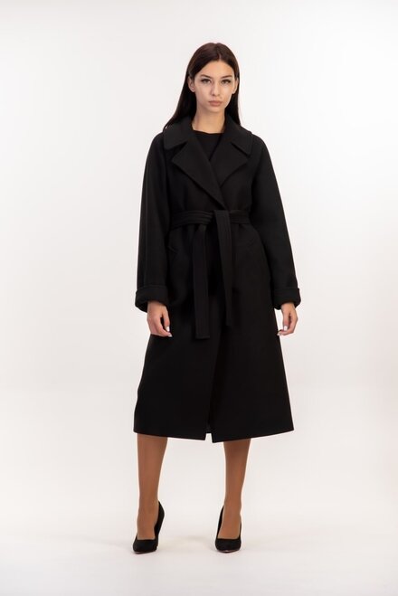 Пальто классическое с поясом на запах VLADLEN цвет черный купить Винница 1