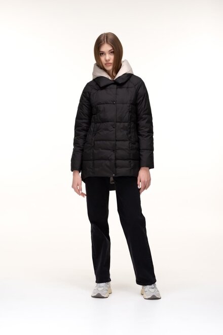 Удлиненная куртка с капюшоном VIVILONA цвет черный купить Тернополь 