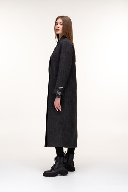 Стильне пальто з широкими плечима DELCORSO колір сірий темний купити Київ 1