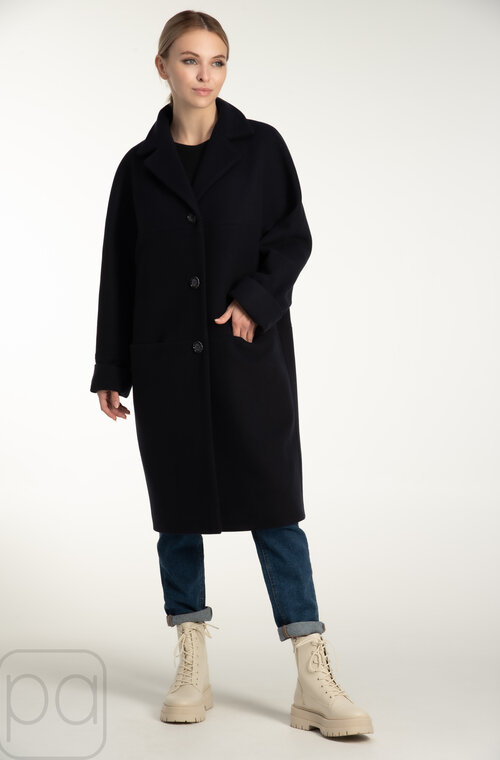 Кашемировое пальто прямого фасона NINA VLADI цвет синий- темный купить Богуслав 