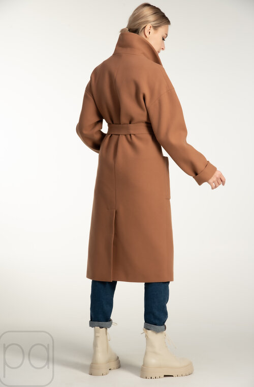 Пальто жіноче демісезонне з поясом VLADLEN колір кемел купити Гнівань 2