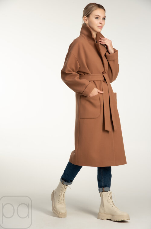 Пальто жіноче демісезонне з поясом VLADLEN колір кемел купити Гнівань 3