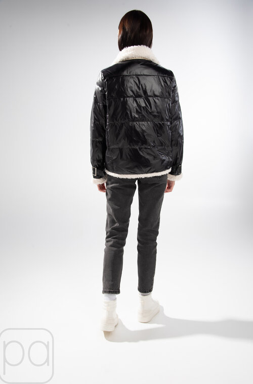 Куртка демісезонна коротка з хутряним оздобленням чорний колір купити Житомир 2