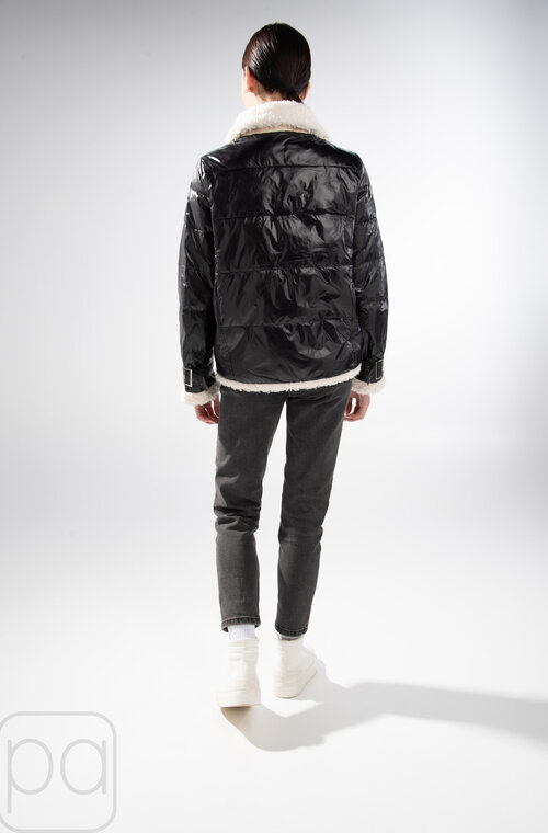 Куртка демисезонная короткая с меховой отделкой черный цвет купить Житомир 4