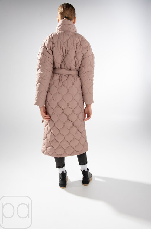 Пальто стьобане у виді ромба довге BOCHAROVA беж темний купити Вінниця 2