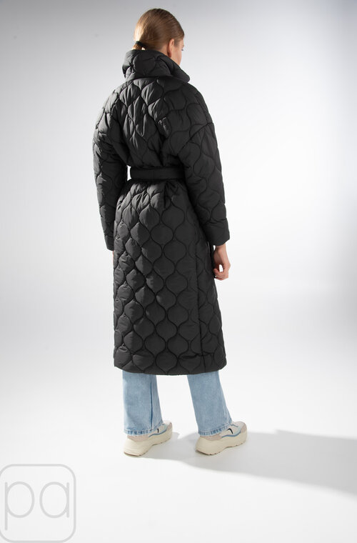 Длинное пальто стеганое с поясом BOCHAROVA черный цвет купить Энергодар 3