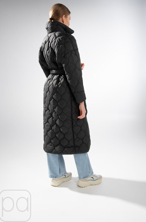 Длинное пальто стеганое с поясом BOCHAROVA черный цвет купить Энергодар 4