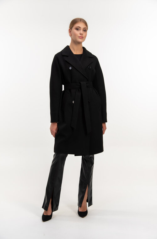 Двобортне пальто з поясом VLADLEN чорний колір купити Дніпро 8