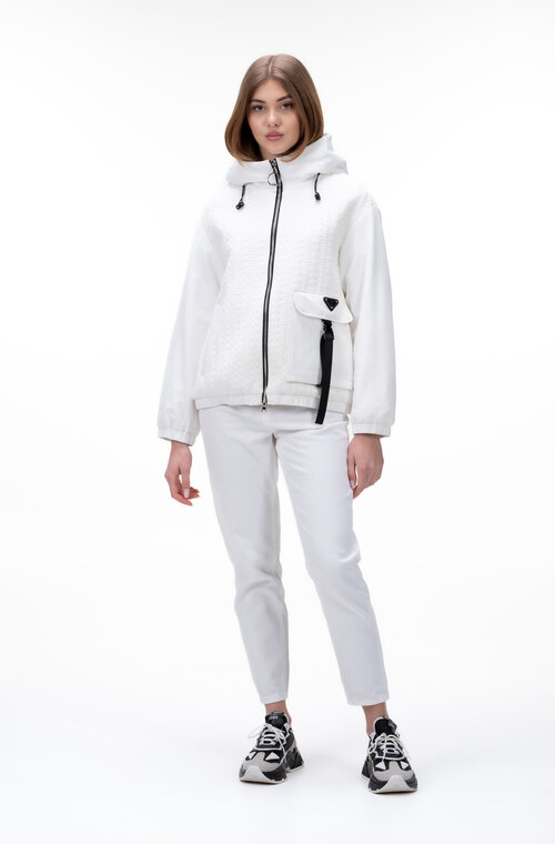 Коротка весняна куртка з каптуром SNOW-OWL колір білий купити Дніпро 