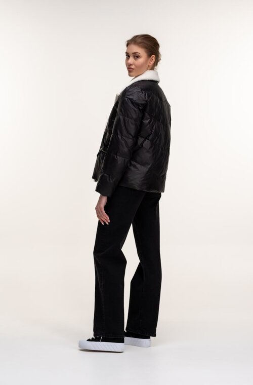 Коротка куртка з еко хутром VIVILONA колір чорний купити Одеса 4